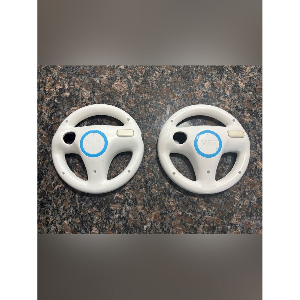 2X Official Nintendo Wii Steering Wheel Mario Kart OEM White RVL-024 Lot of 2